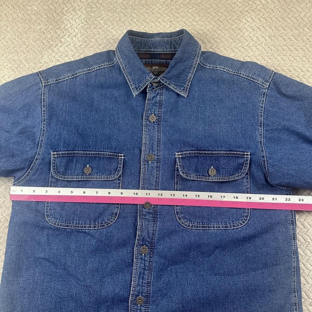 Levis Denim Shacket Jacket Men's Medium Flannel Lined Trucker Biker Grunge - Picture 9 of 13